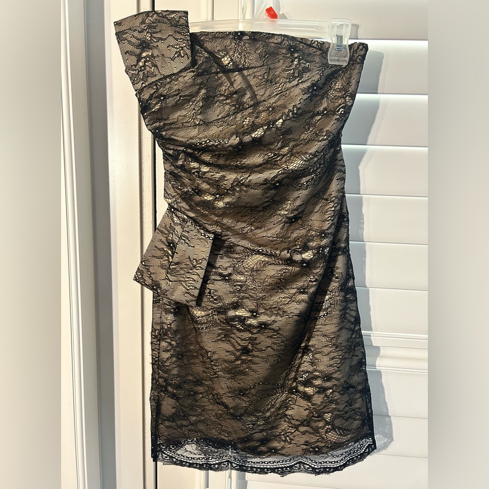 Black Lace/Nude Strapless Cocktail Mini Dress